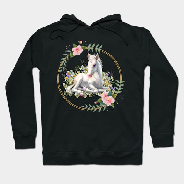 Cute Baby Unicorn With A Flower Border Hoodie by Atteestude